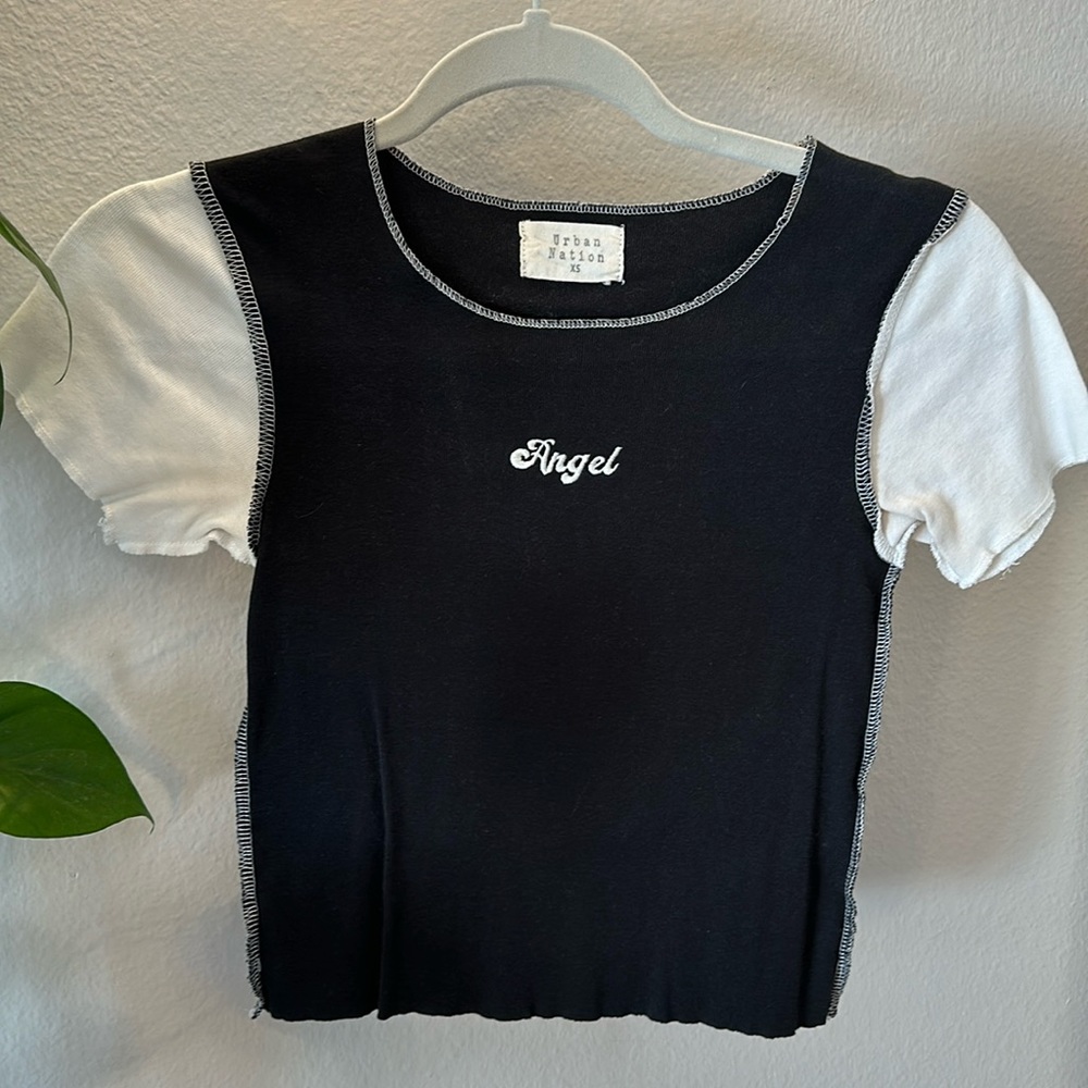 Black and white crop angel t shirt